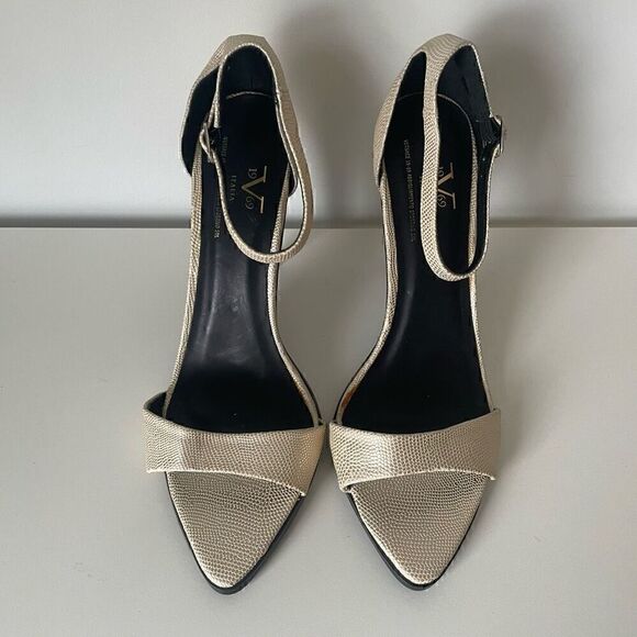 Italia 1969 Versace Nude Textured Ankle Strap Heels Sandals Size 10 Pointy Toe - Picture 4 of 10